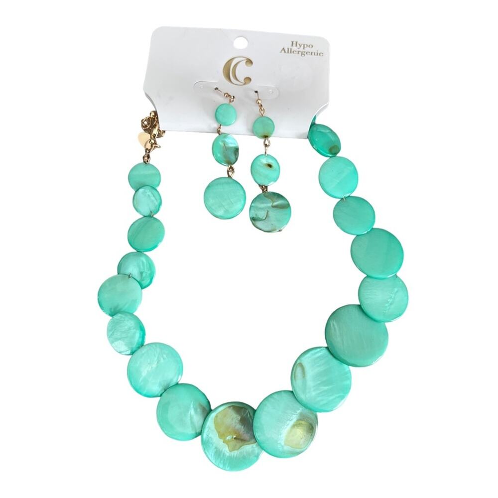 Charming Charlie turquoise shell necklace and earring set NWT